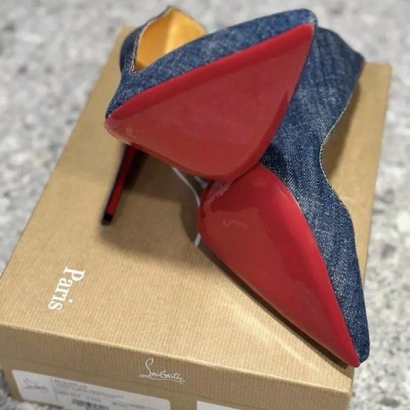 Christian Louboutin So Kate 120 Blue Denim Saba Gold Stiletto Heel Pump 38 - Picture 5 of 7